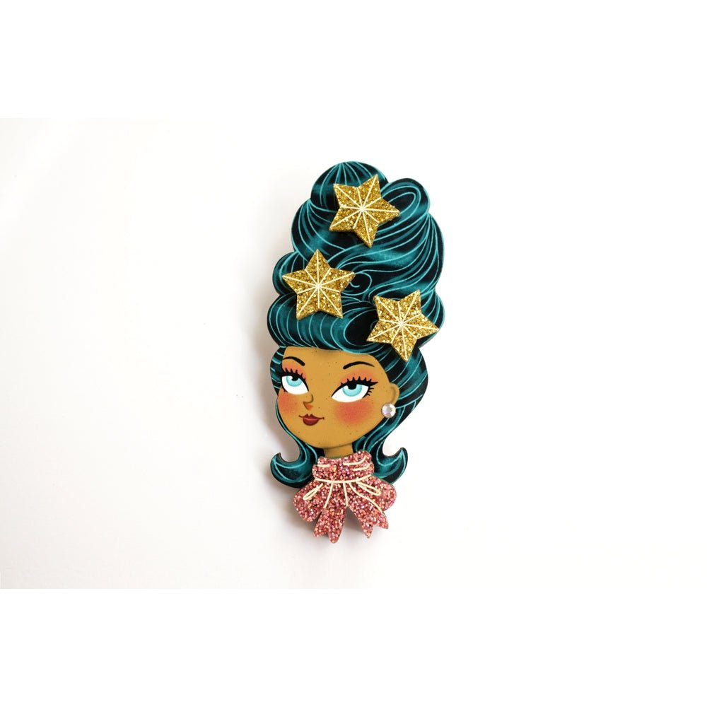 Christmas - Themed Brunette Hair Brooch with Earring Set by Laliblue – Retro Kitschy Statement Brooch for Collectors by Quirks! at Shirley Shoppe