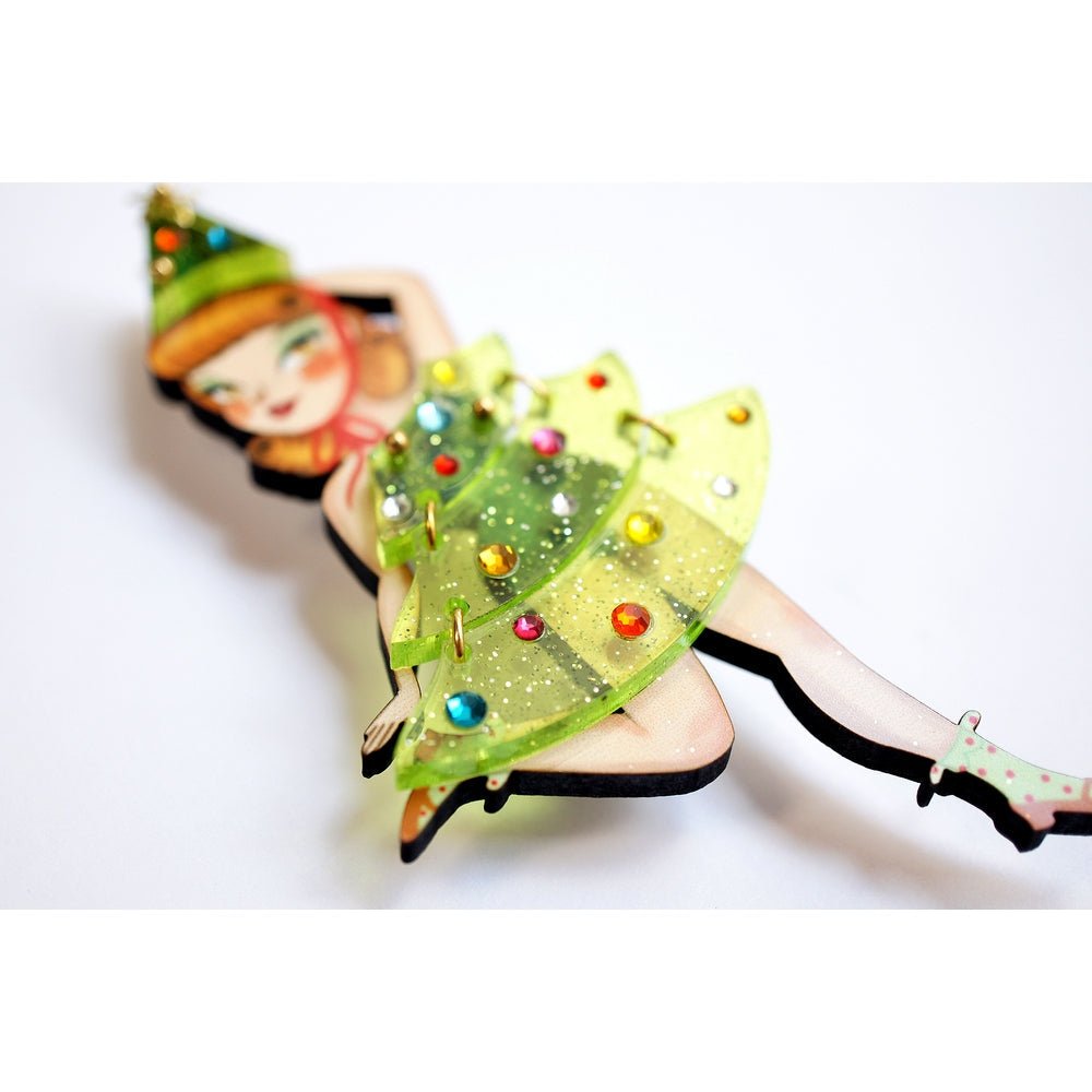Christmas Tree Girl Brooch by Laliblue – Retro Kitschy Statement Brooch for Collectors by Quirks! at Shirley Shoppe