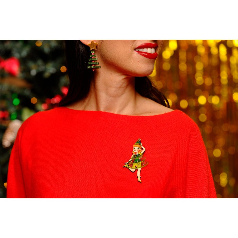 Christmas Tree Girl Brooch by Laliblue – Retro Kitschy Statement Brooch for Collectors by Quirks! at Shirley Shoppe