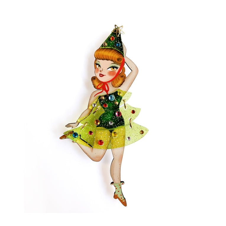 Christmas Tree Girl Brooch by Laliblue – Retro Kitschy Statement Brooch for Collectors by Quirks! at Shirley Shoppe