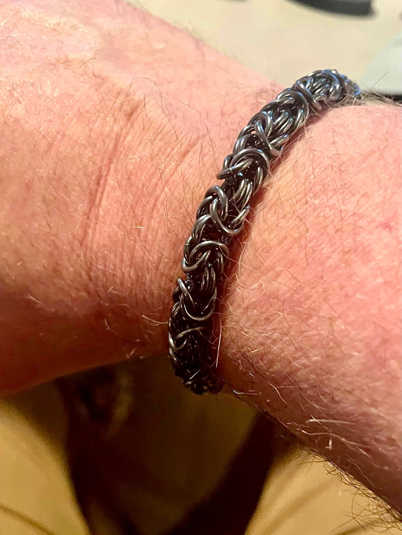 Chunky Byzantine Chainmaille Bracelet in Oxidized Sterling Silver by Alison Morse at Shirley Shoppe