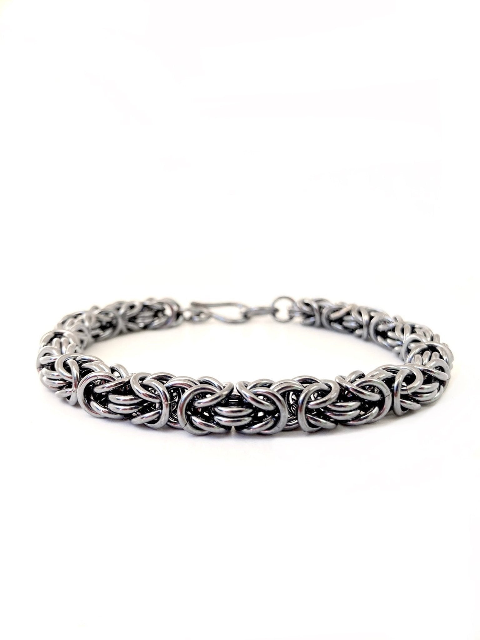 Chunky Byzantine Chainmaille Bracelet in Oxidized Sterling Silver by Alison Morse at Shirley Shoppe