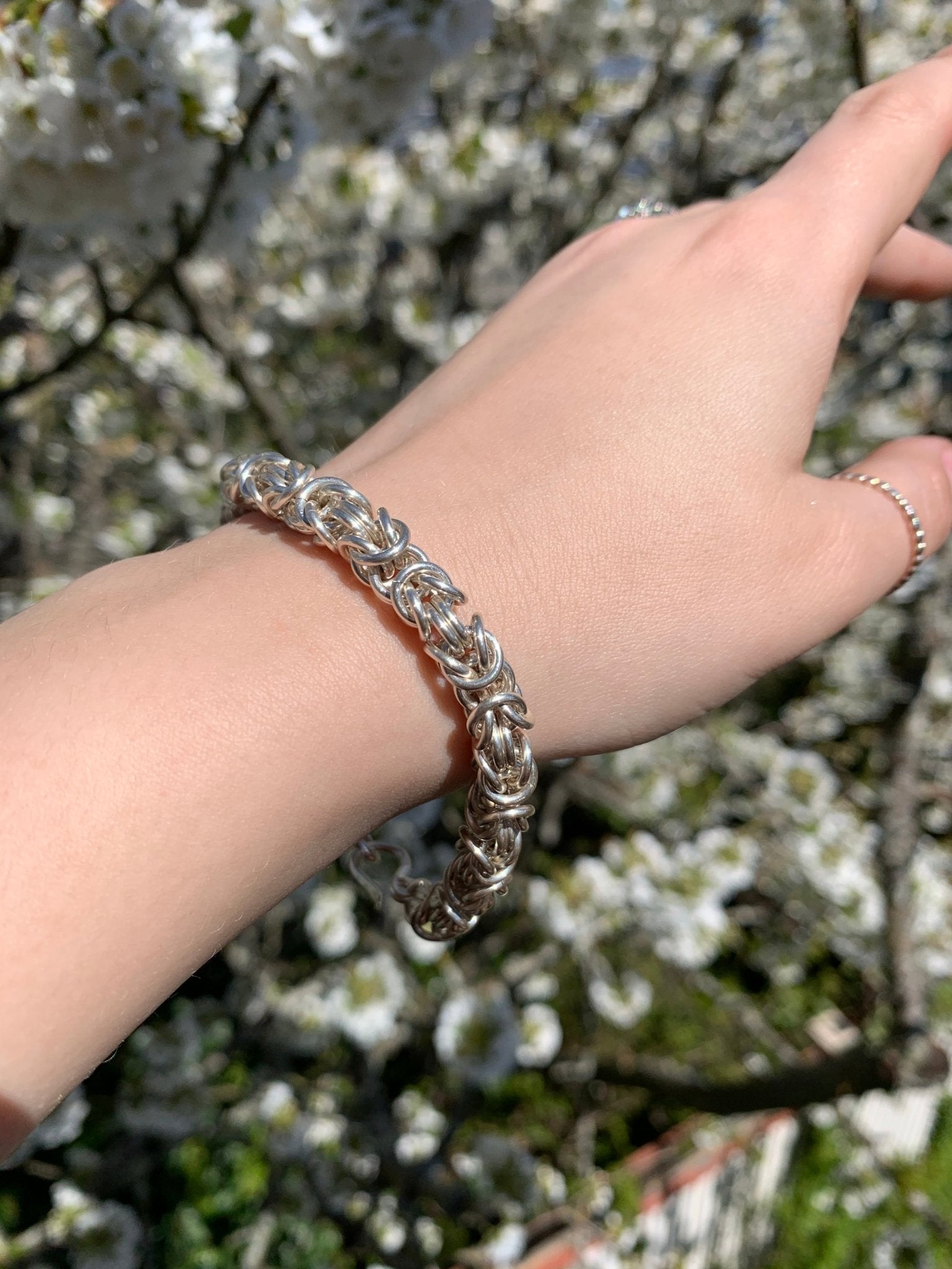Chunky Byzantine Chainmaille Bracelet in Silver by Alison Morse at Shirley Shoppe