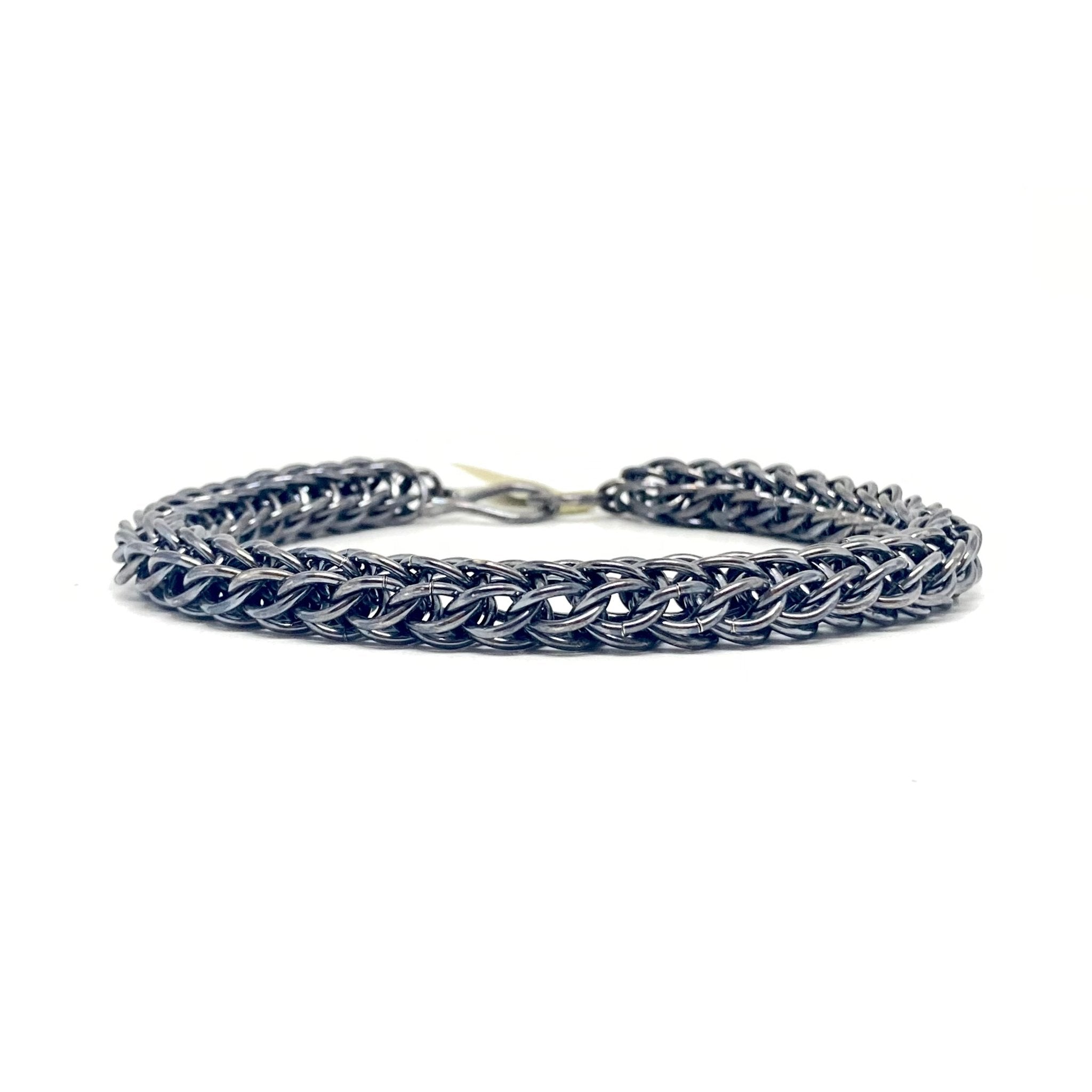 Chunky Foxtail Chainmaille Bracelet in Oxidized Silver by Alison Morse at Shirley Shoppe