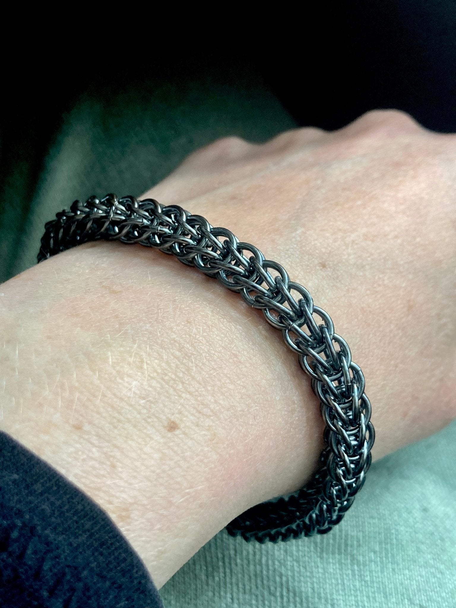 Chunky Foxtail Chainmaille Bracelet in Oxidized Silver by Alison Morse at Shirley Shoppe