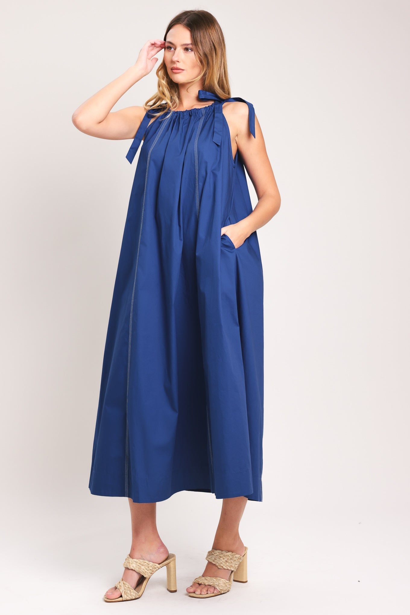 COASTAL EASE WOVEN MIDI DRESS by Flying Tomato at Shirley Shoppe