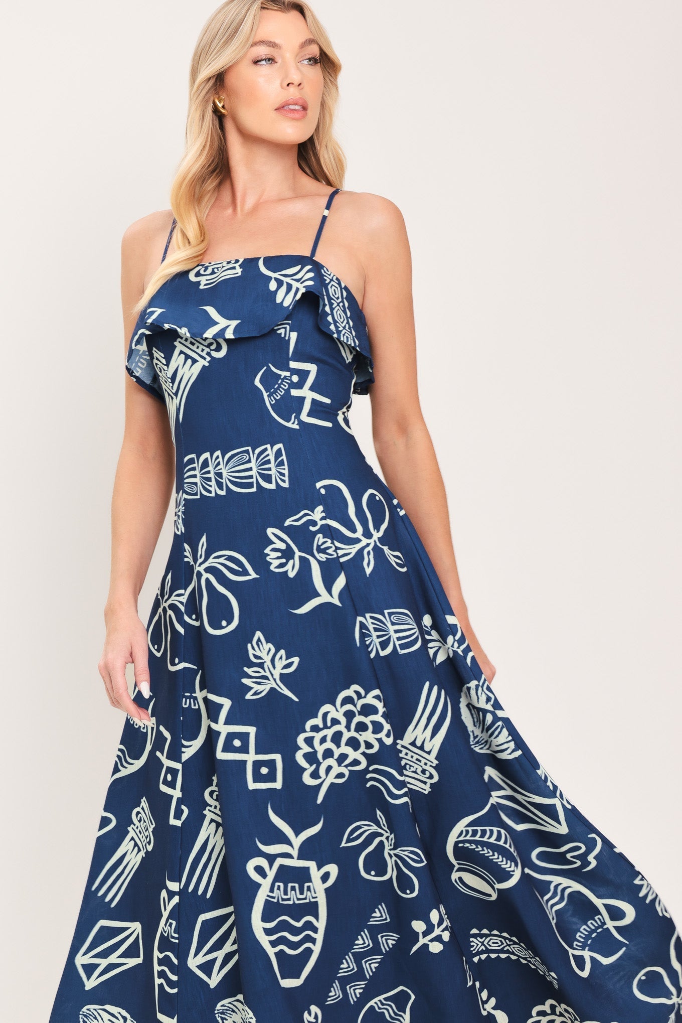 COASTAL SKETCH WOVEN MIDI DRESS by Flying Tomato at Shirley Shoppe