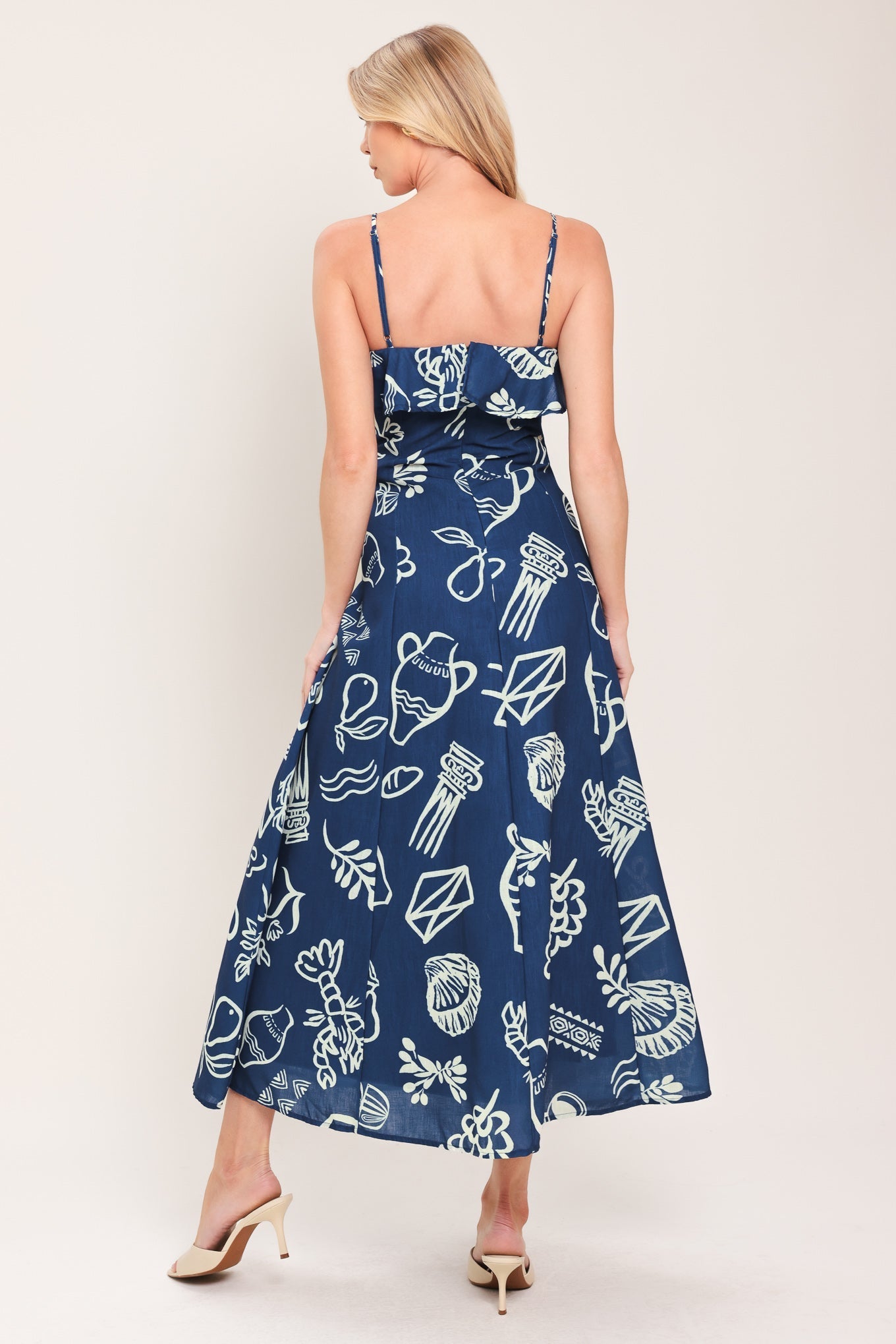 COASTAL SKETCH WOVEN MIDI DRESS by Flying Tomato at Shirley Shoppe