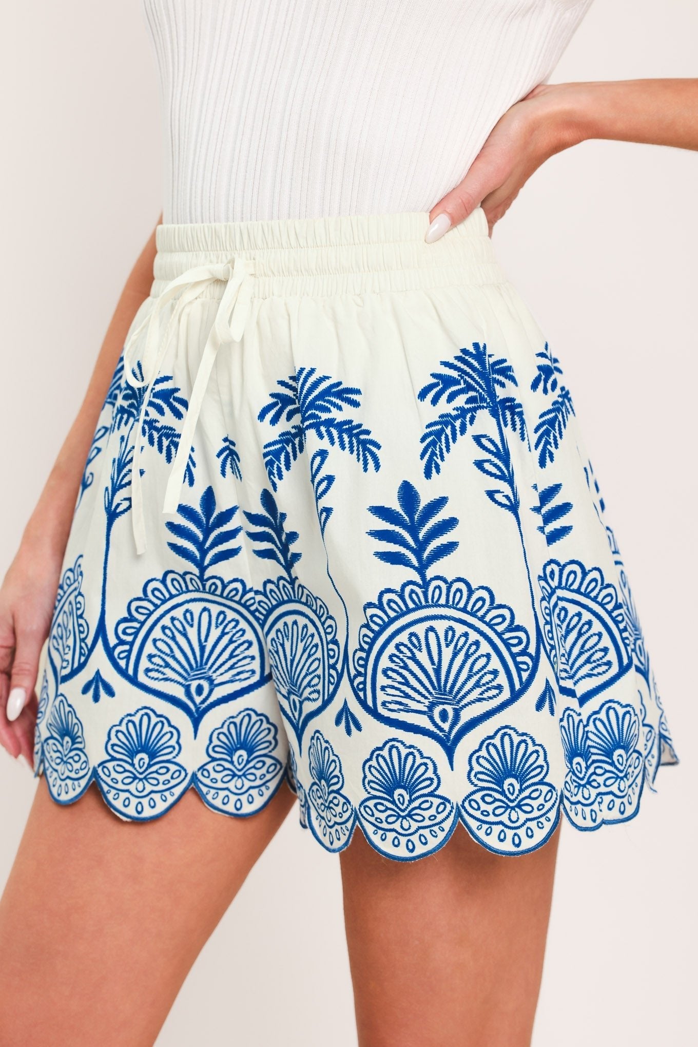 COASTLINE PALM WOVEN SHORTS by Flying Tomato at Shirley Shoppe