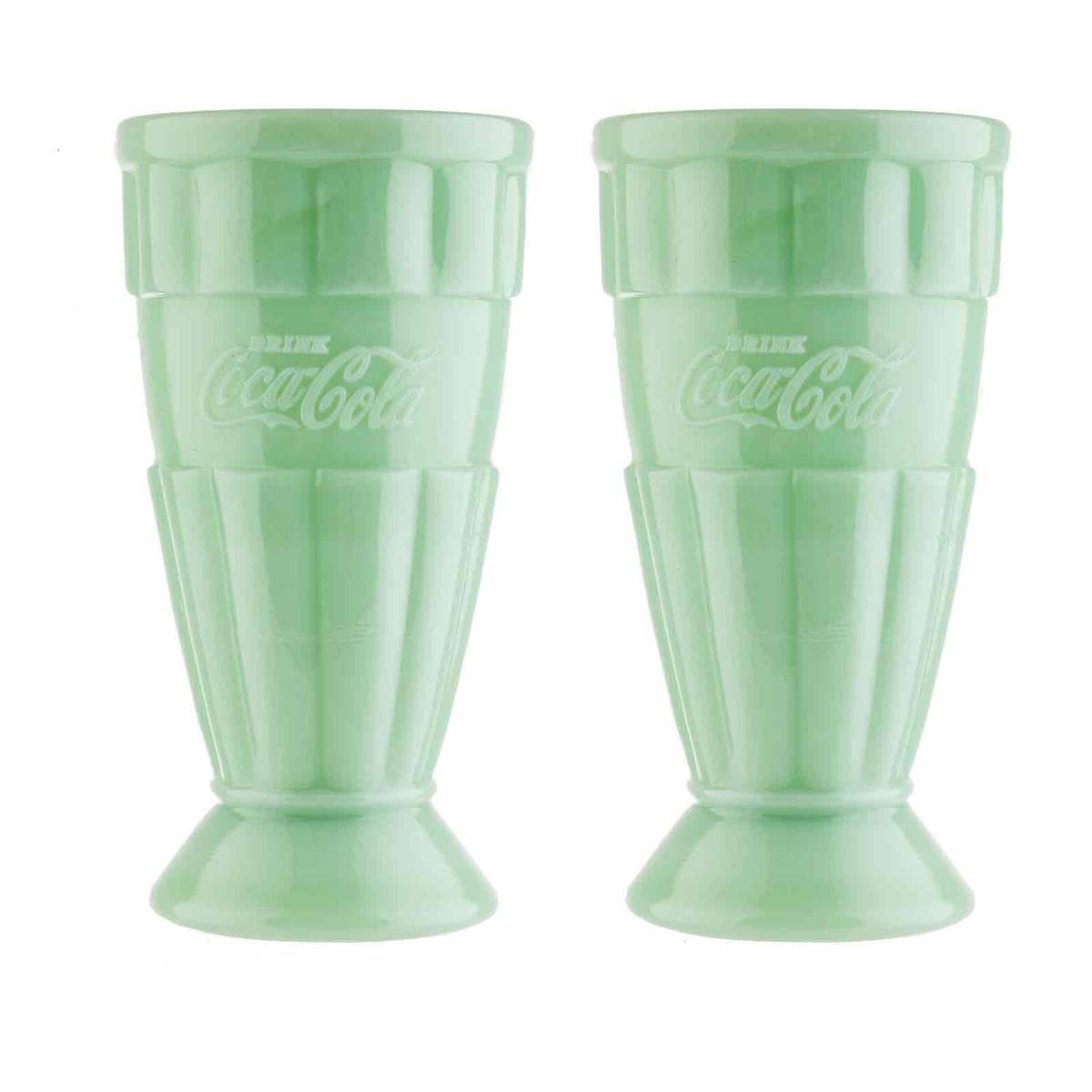 Coca - Cola Jadeite Malt Tumbler, 16 oz Set of 2, Jadeite Glass by Quirks! at Shirley Shoppe