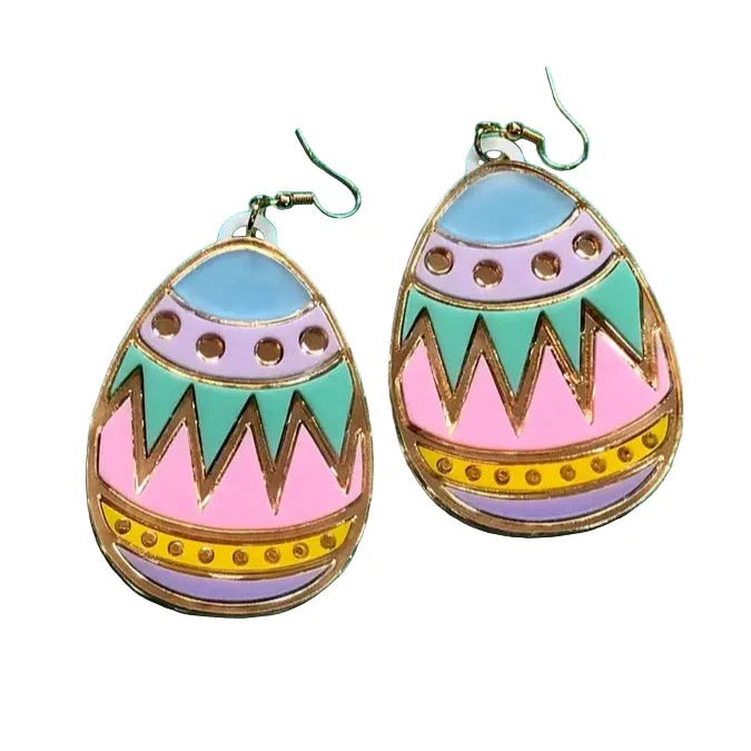Colorful Easter Egg Acrylic Earrings - Pink, Blue, Teal by Quirks! at Shirley Shoppe
