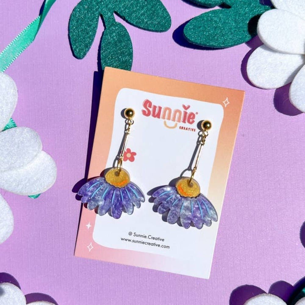 Coneflower Bloom Acrylic Earrings by Quirks! at Shirley Shoppe