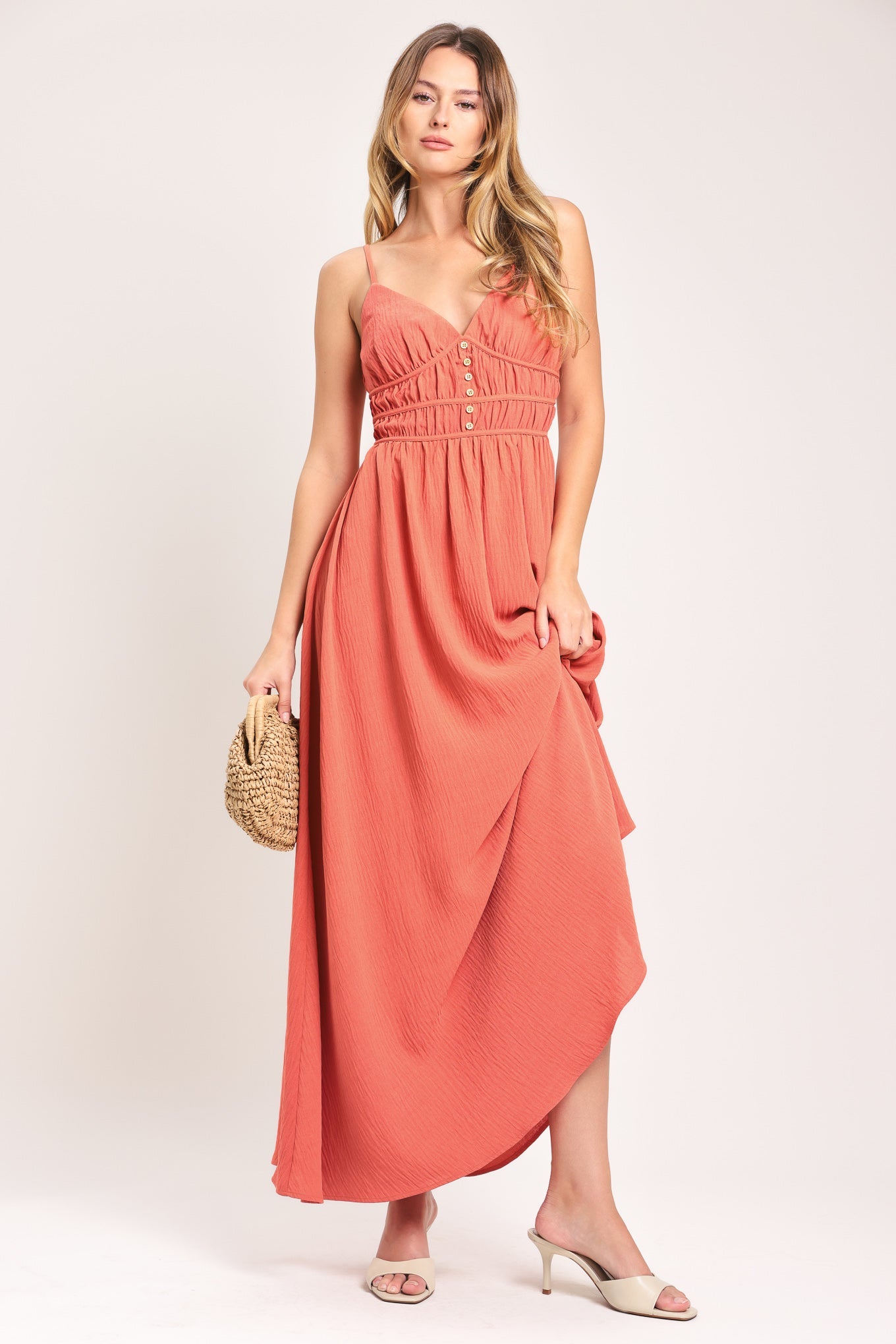 CORAL BLOSSOM WOVEN MAXI DRESS by Flying Tomato at Shirley Shoppe