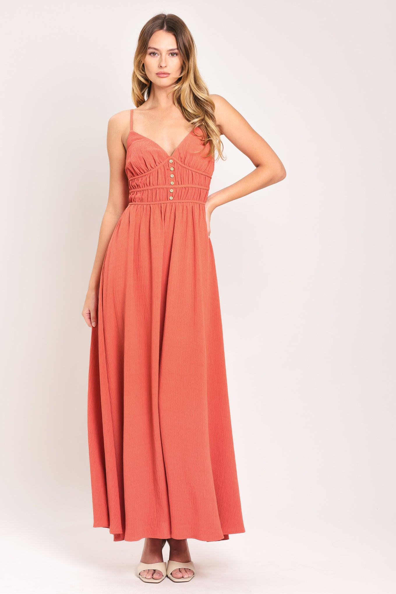 CORAL BLOSSOM WOVEN MAXI DRESS by Flying Tomato at Shirley Shoppe