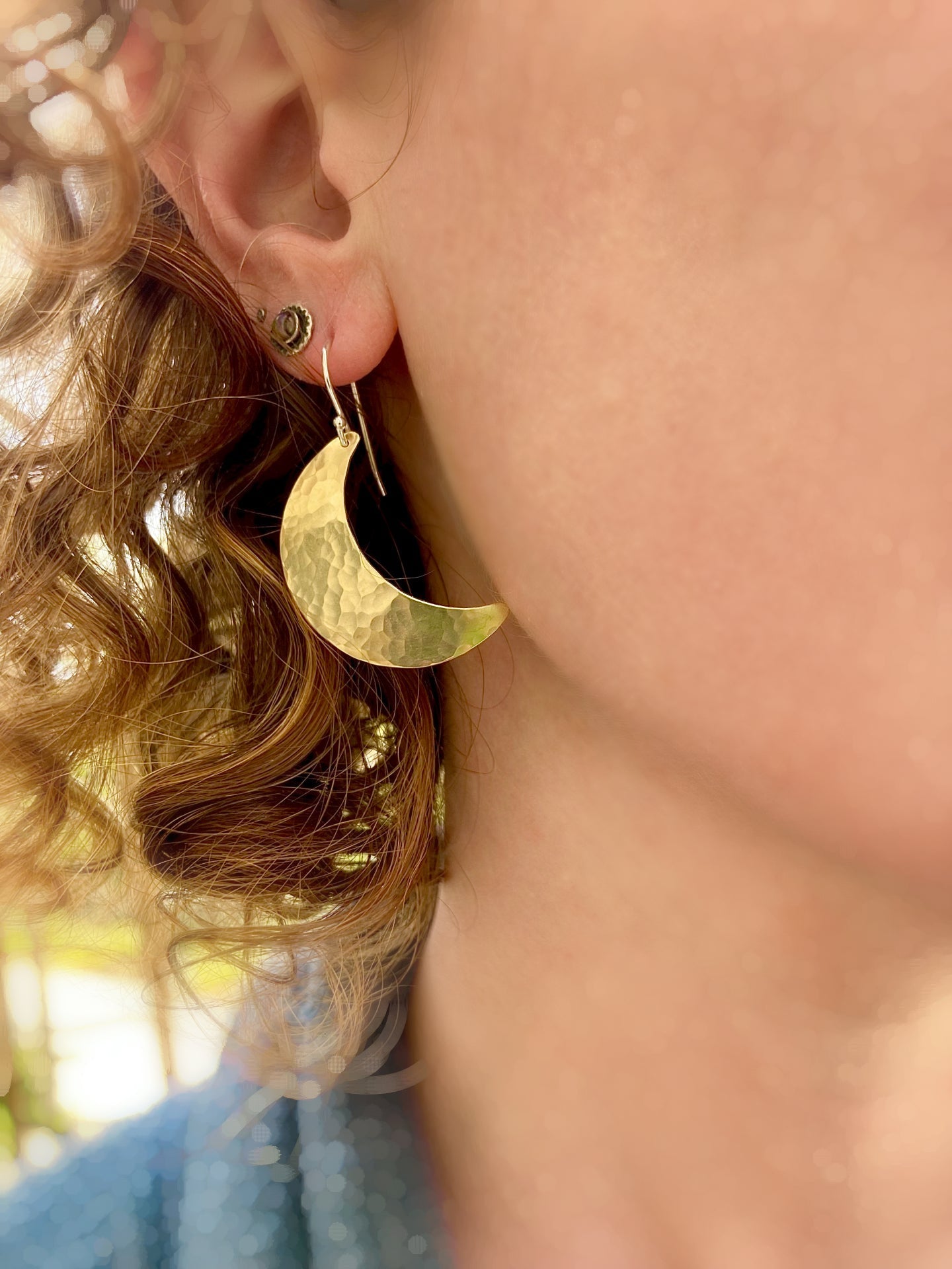 Crescent Moon Earrings in Brass | Moon Phase Earrings by Alison Morse at Shirley Shoppe