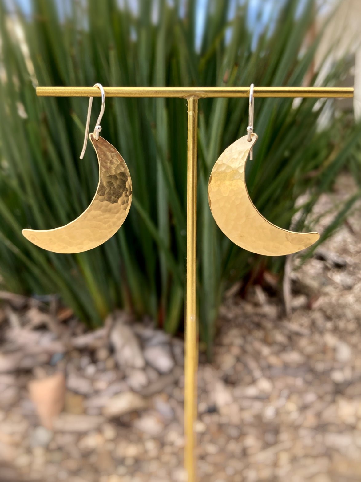 Crescent Moon Earrings in Brass | Moon Phase Earrings by Alison Morse at Shirley Shoppe