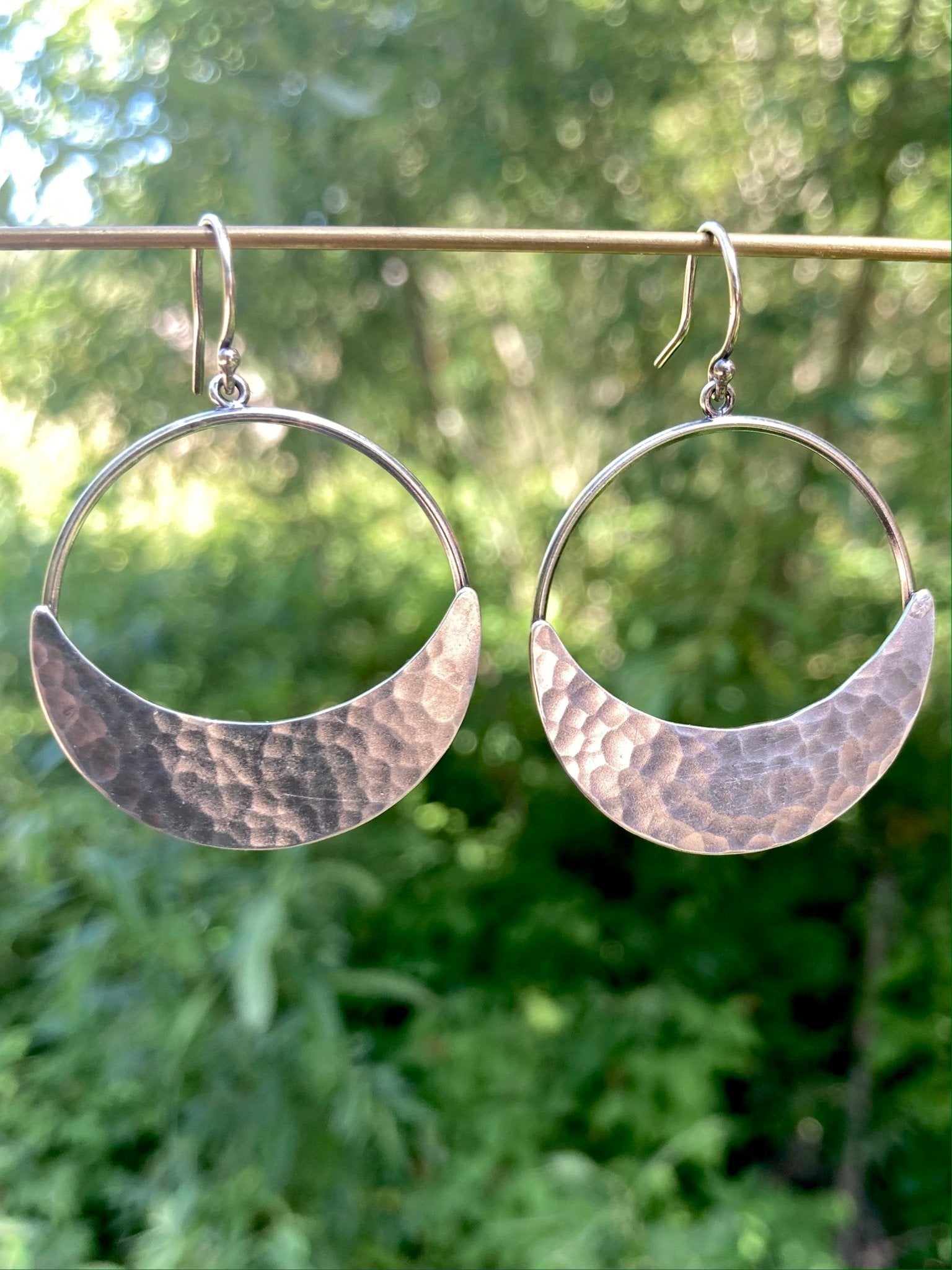 Crescent Moon Hoop Earrings in Sterling Silver | Moon Phase Earrings by Alison Morse at Shirley Shoppe