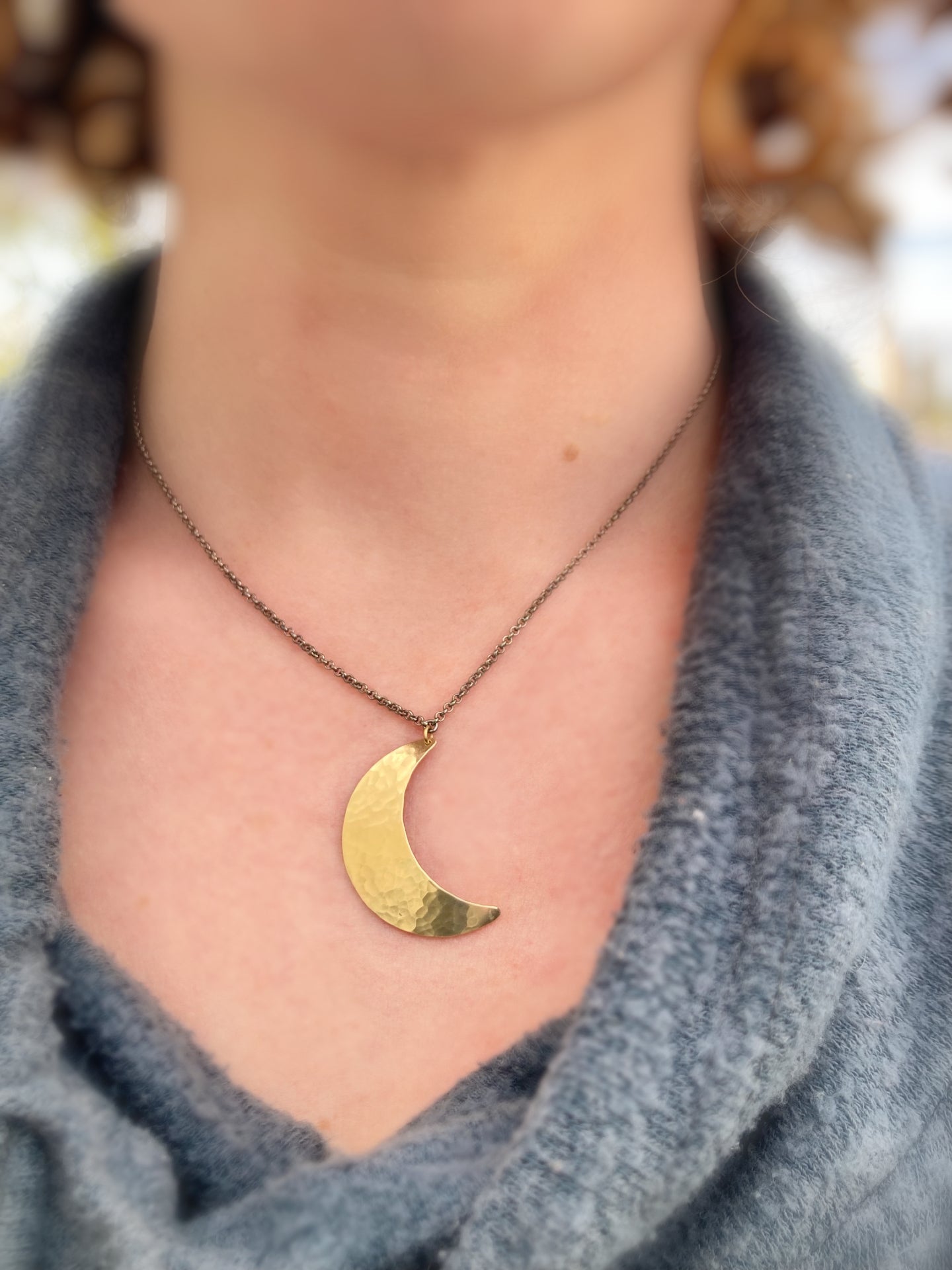 Crescent Moon Necklace in Brass | Moon Phase Necklace by Alison Morse at Shirley Shoppe