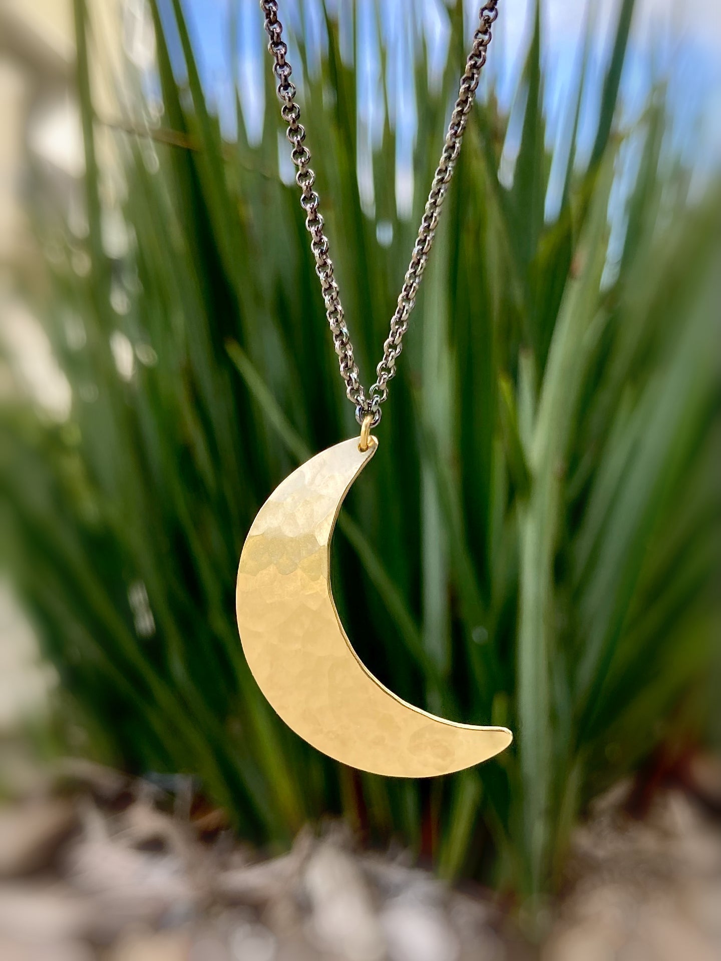 Crescent Moon Necklace in Brass | Moon Phase Necklace by Alison Morse at Shirley Shoppe