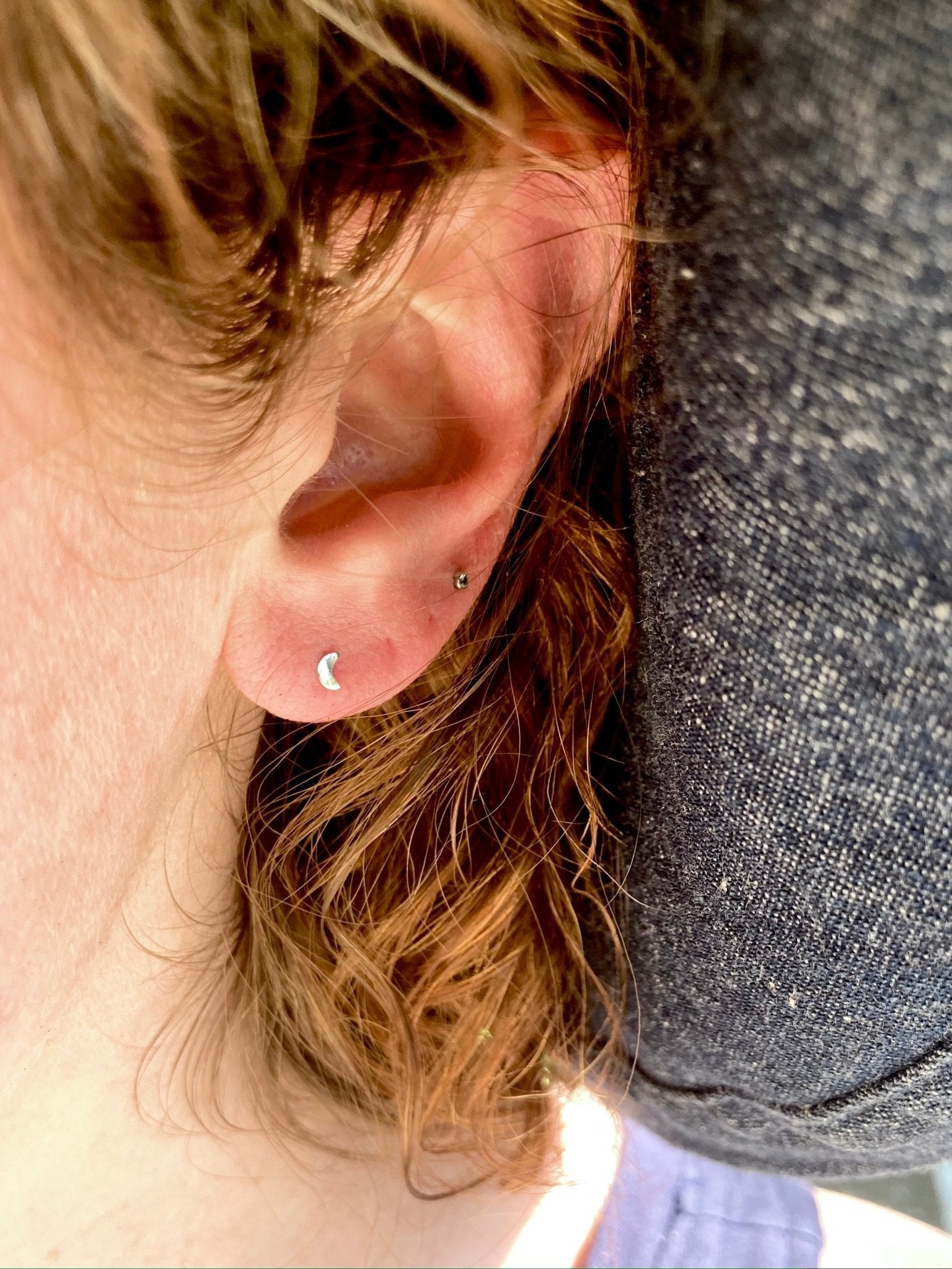 Crescent Moon Stud Earrings in Sterling Silver | Moon Phase Earrings by Alison Morse at Shirley Shoppe