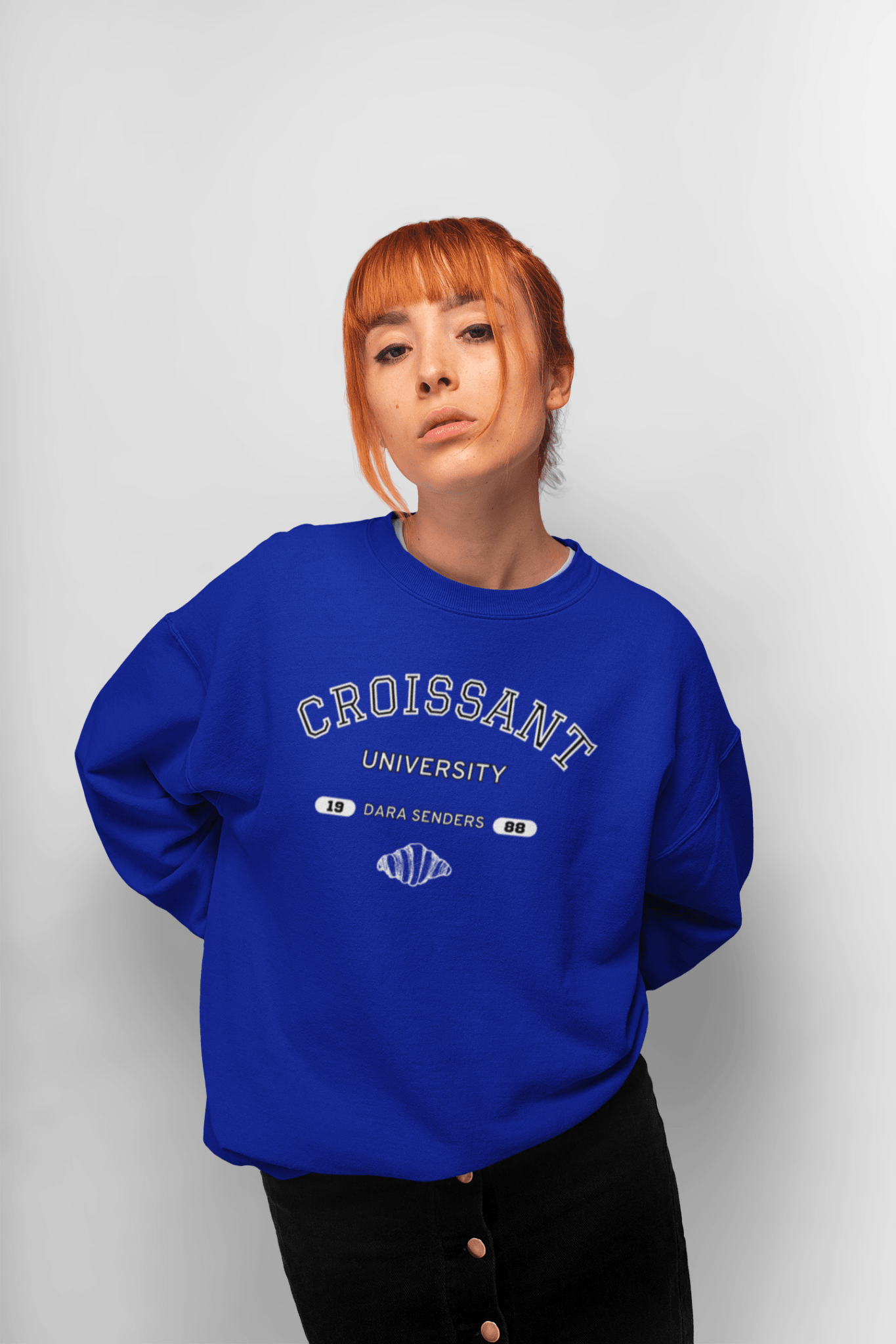 CROISSANT UNIVERSITY SWEATSHIRT by DARA SENDERS at Shirley Shoppe