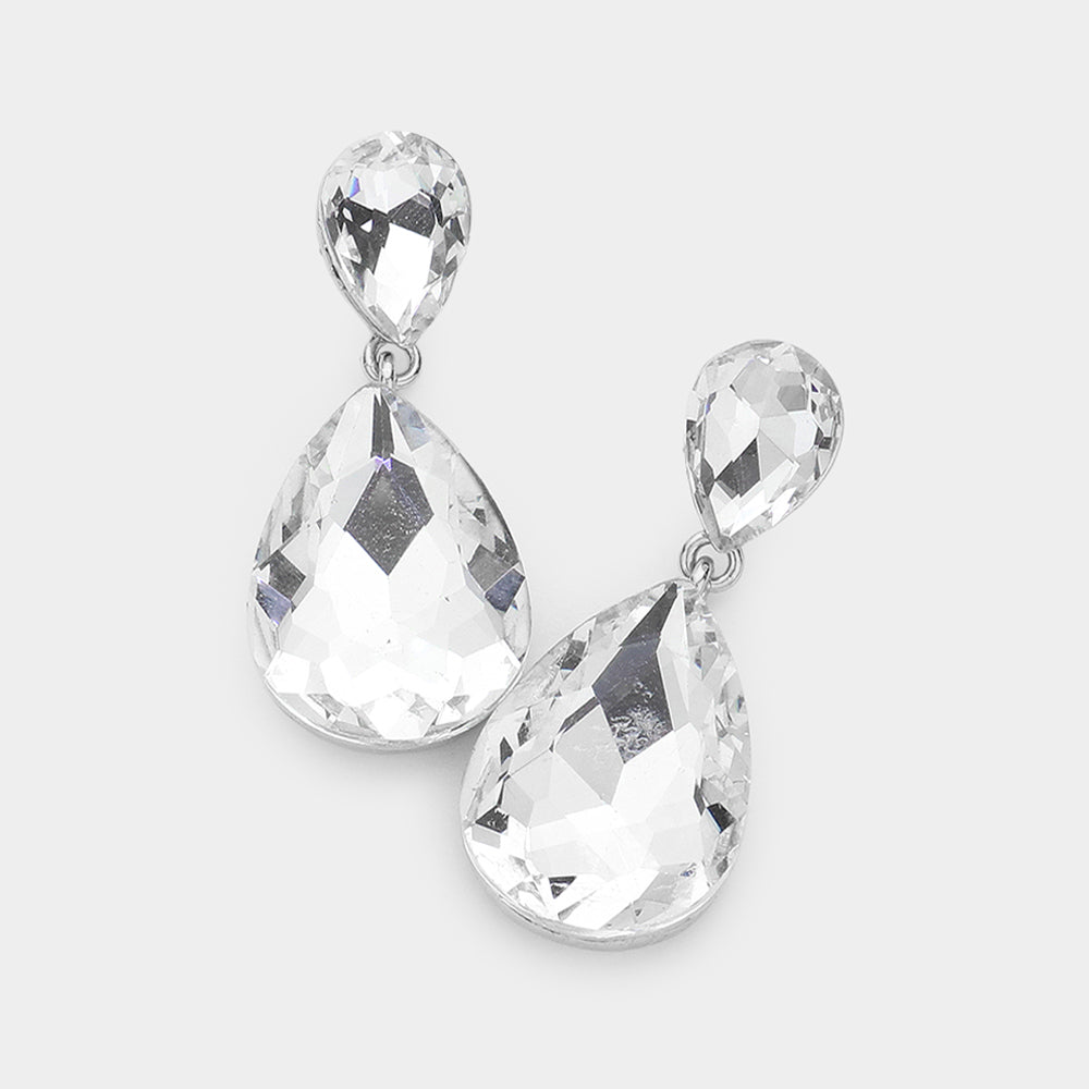 Women's Crystal Double Teardrop Evening Dangle Earrings