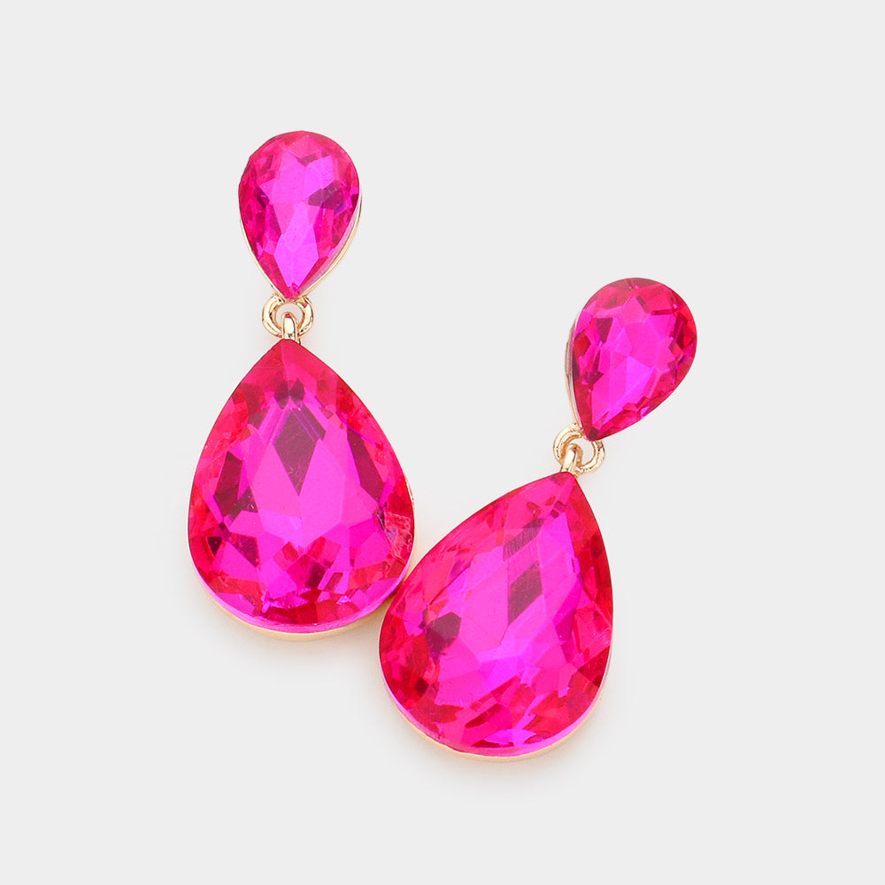 Women's Crystal Double Teardrop Evening Dangle Earrings