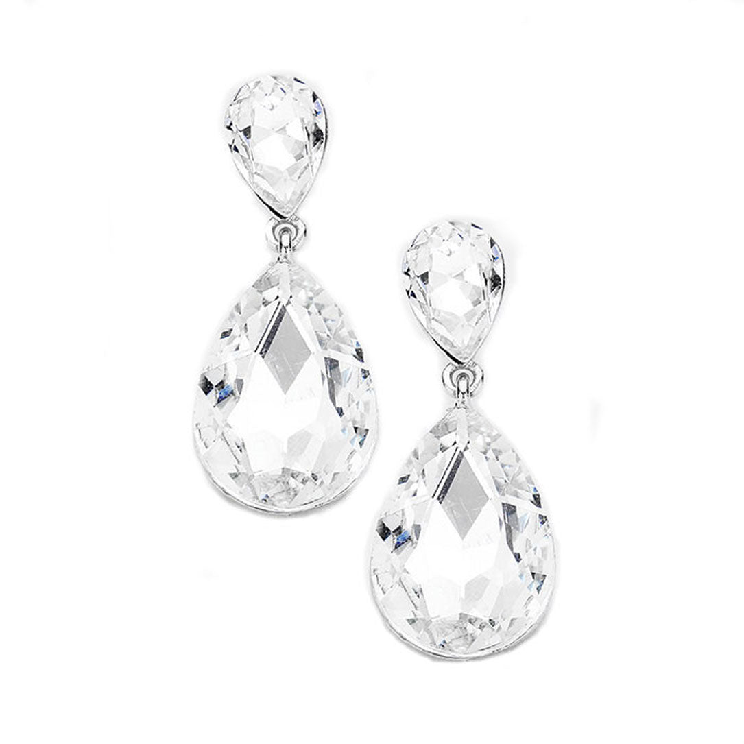 Women's Crystal Double Teardrop Evening Dangle Earrings