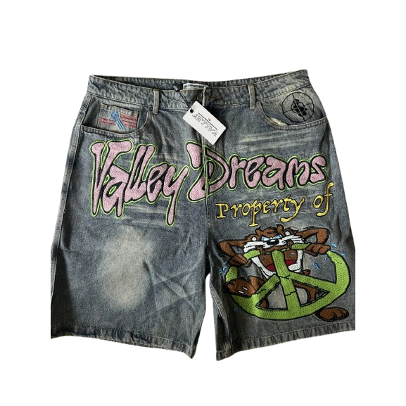Vale property of peace denim shorts Grey
