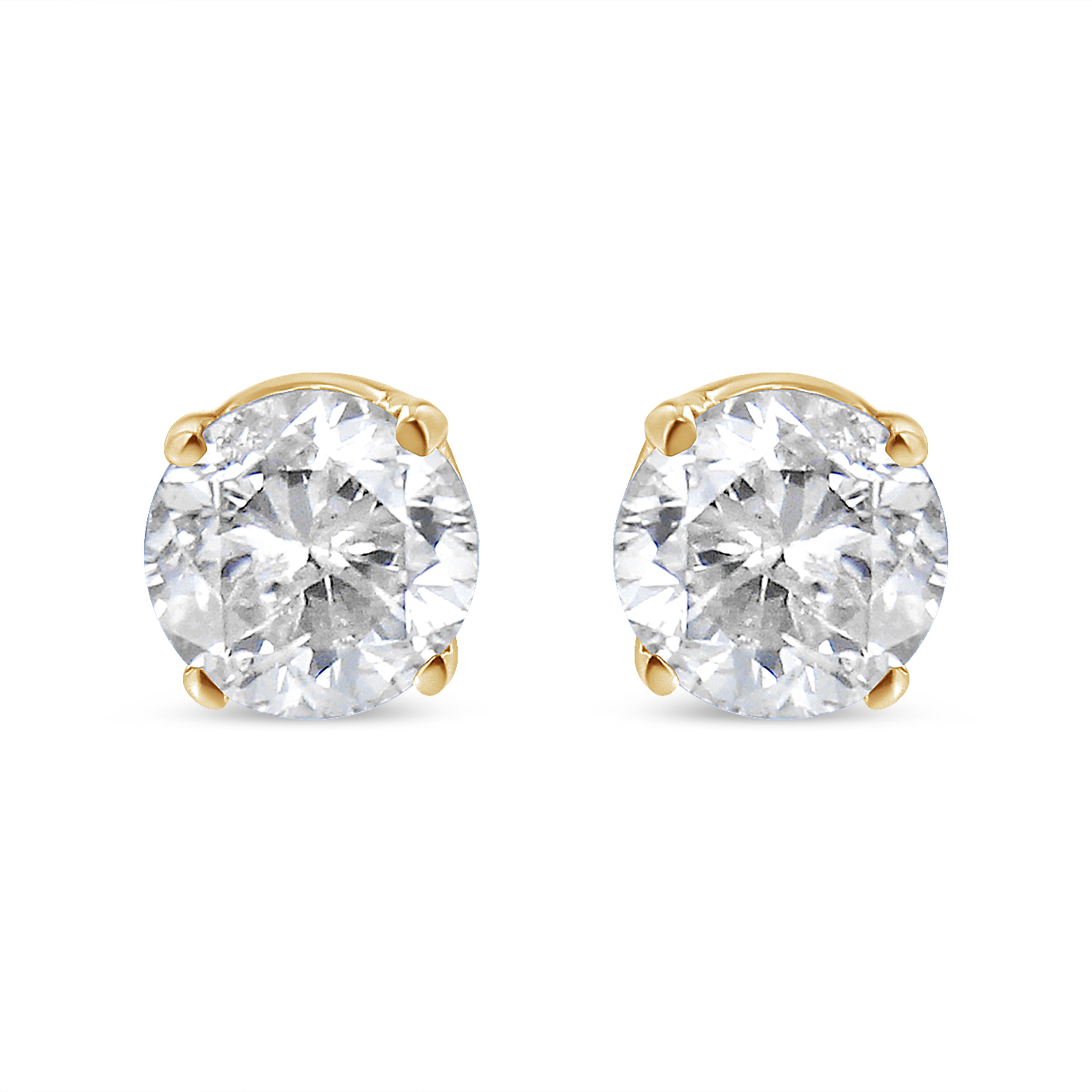 AGS Certified 14K Yellow Gold 1/2 Cttw 4 Prong Set Brilliant Round-Cut Solitaire Diamond Push Back Stud Earrings (O-P, Color, SI2-I1 Clarity)