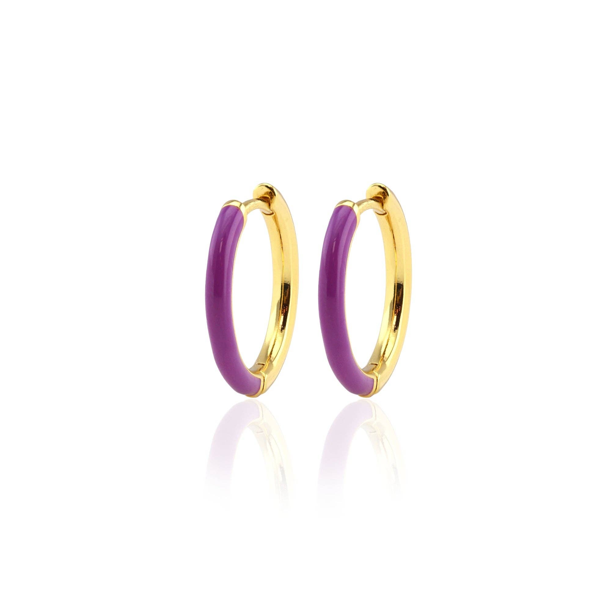 Kris Nations - Gilded Enamel Hoop Earrings 18K Gold Vermeil 20mm Hoops Multiple Colors Hinge Closure Nickel Free Hypoallergenic Ships from CA