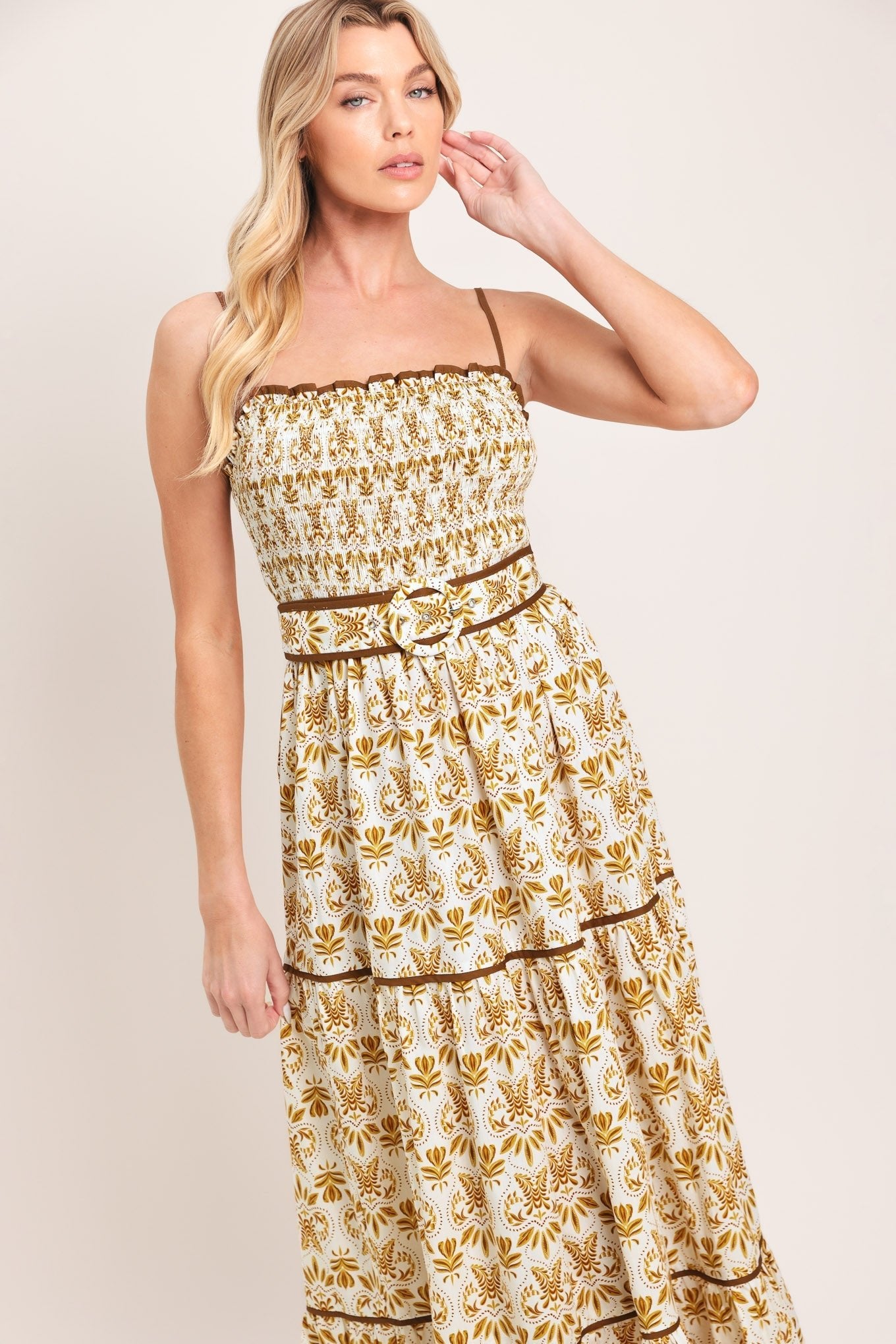 DAINTY FLORA WOVEN MAXI DRESS by Flying Tomato at Shirley Shoppe