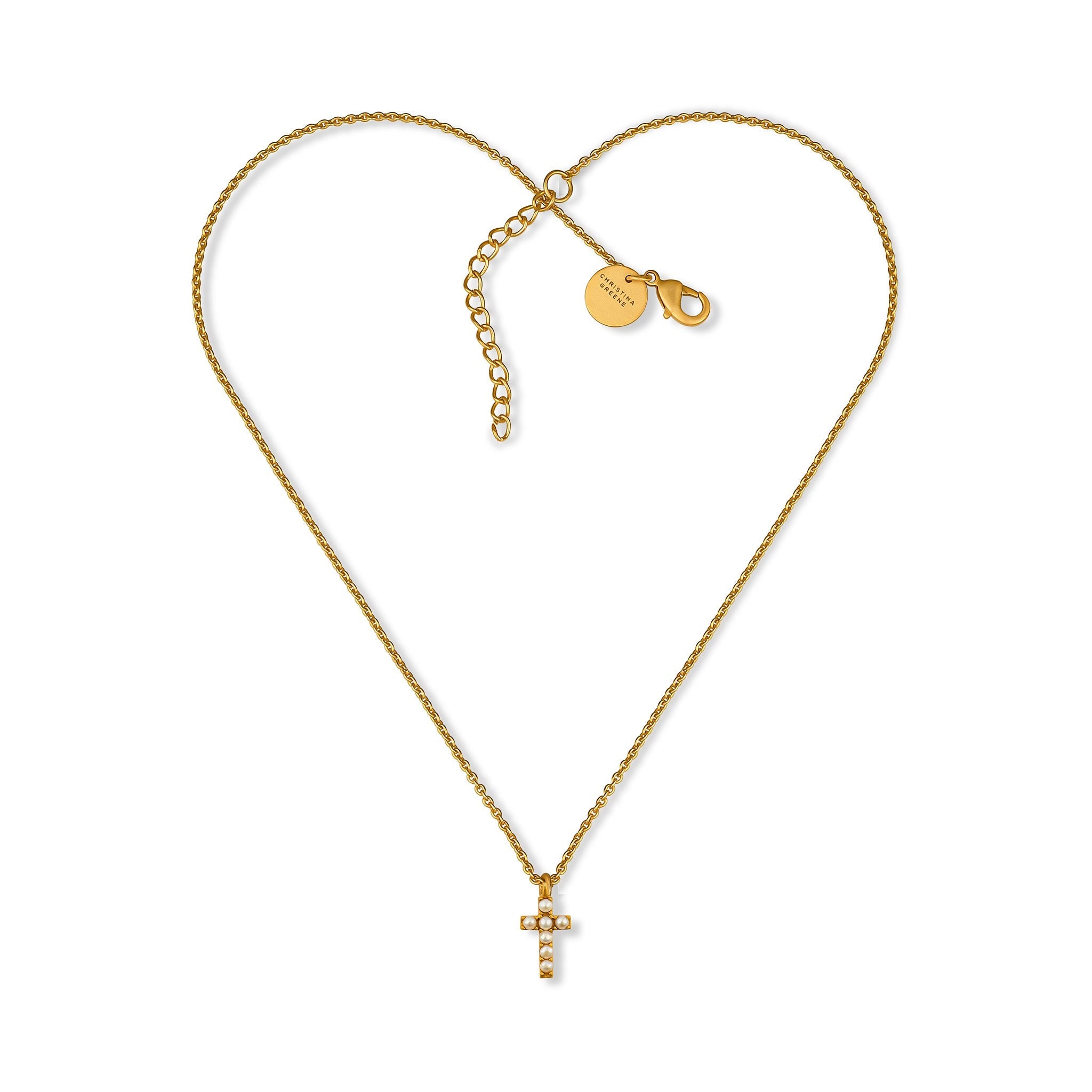 Dainty Pearl Cross Necklace by Christina Greene at Shirley Shoppe