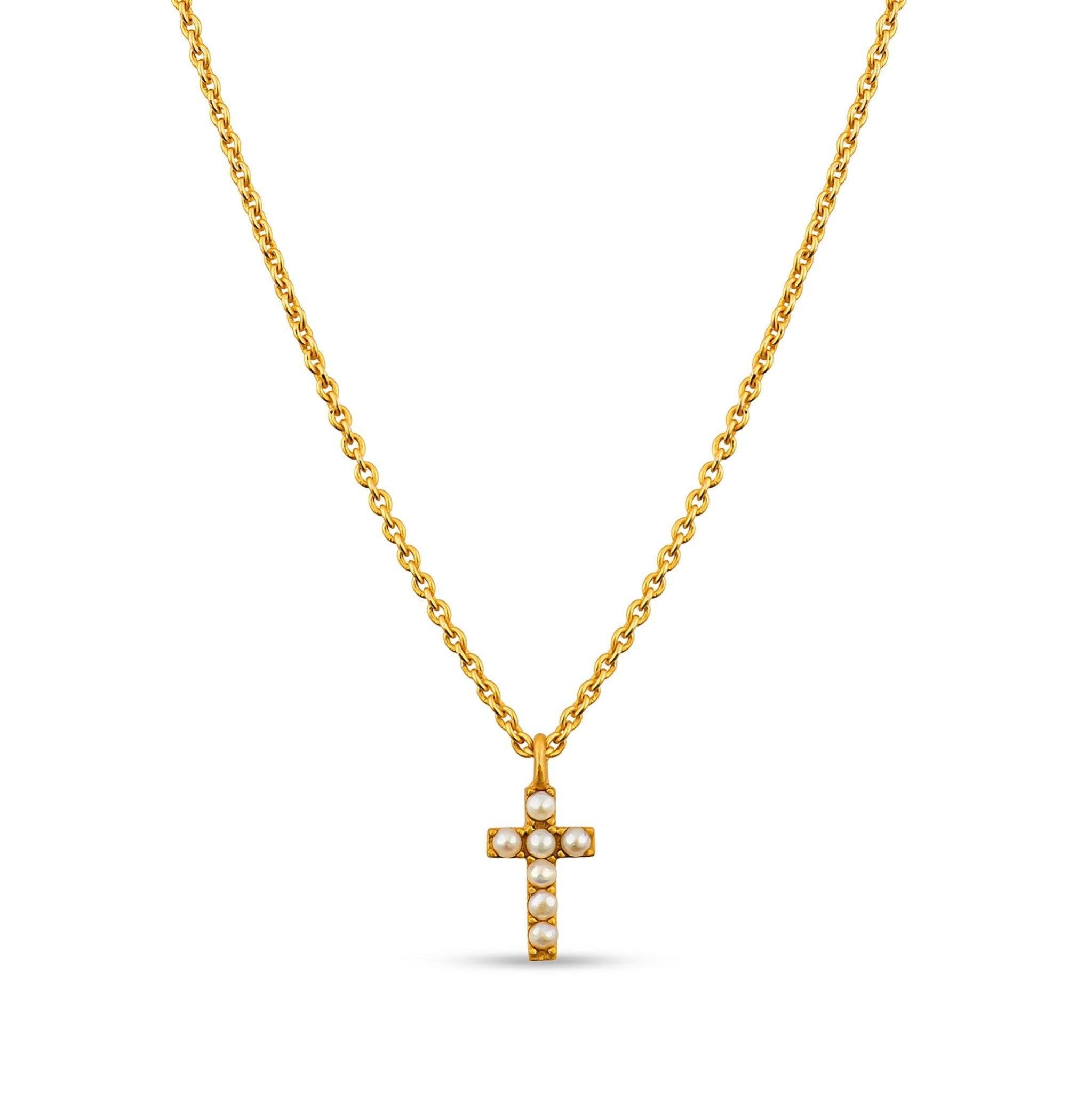 Dainty Pearl Cross Necklace by Christina Greene at Shirley Shoppe