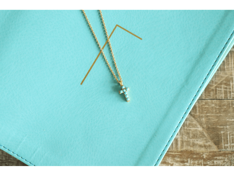 Dainty Turquoise Cross Necklace by Christina Greene at Shirley Shoppe
