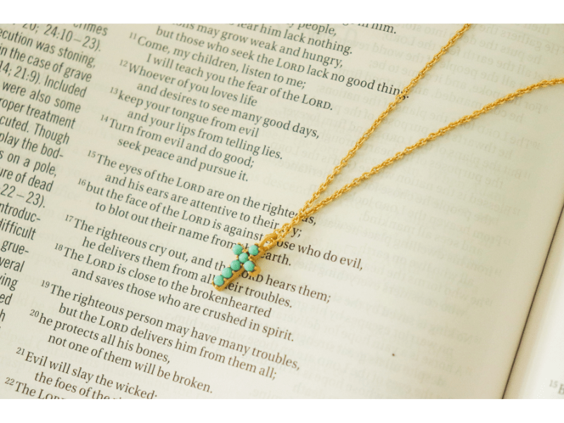 Dainty Turquoise Cross Necklace by Christina Greene at Shirley Shoppe