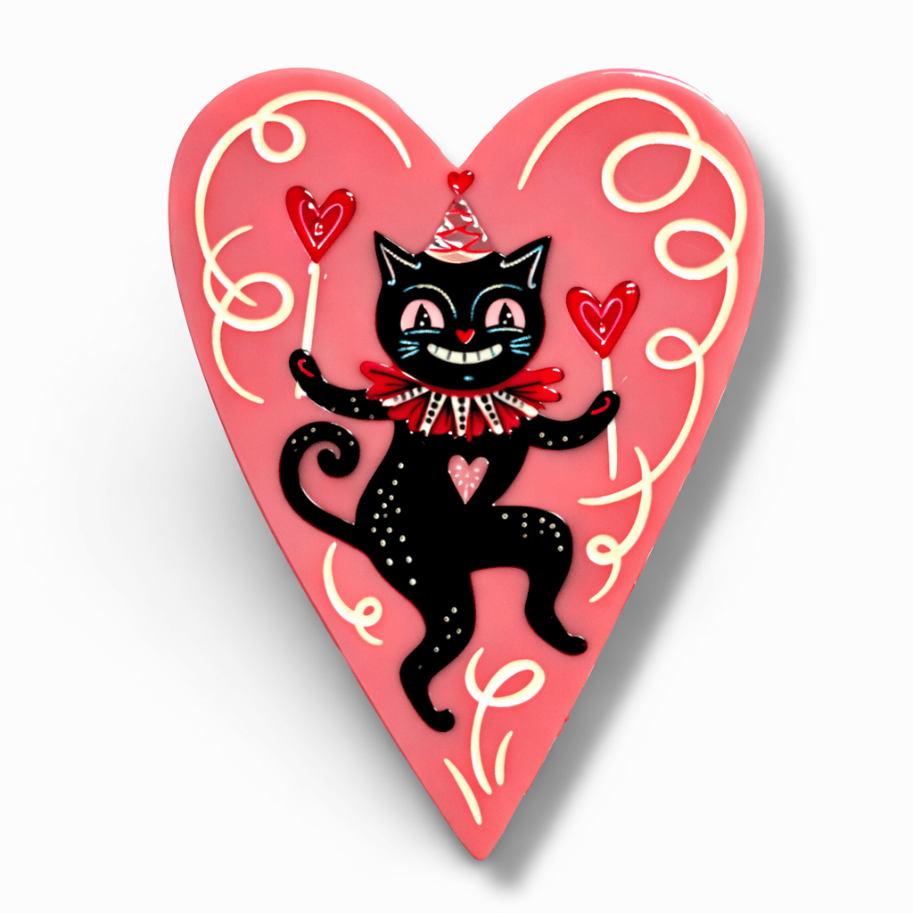 Dancing Cat in Heart Brooch by Johanna Parker x Lipstick & Chrome by Quirks! at Shirley Shoppe