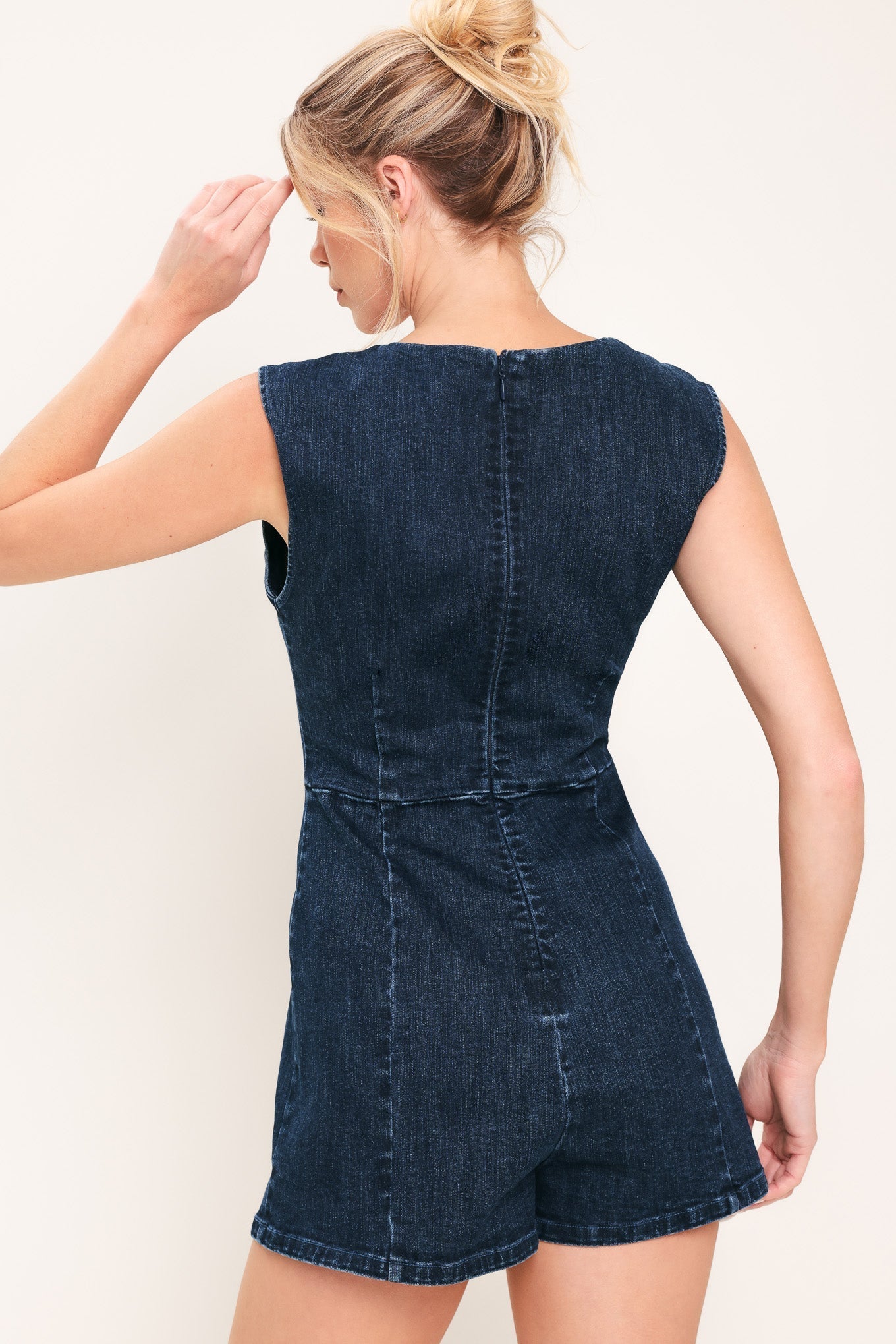 DARK WASH ICON DENIM ROMPER by Flying Tomato at Shirley Shoppe
