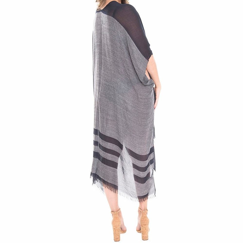 Dayna Two Tone Line Long Cover-up Cardigan Poncho Kimono