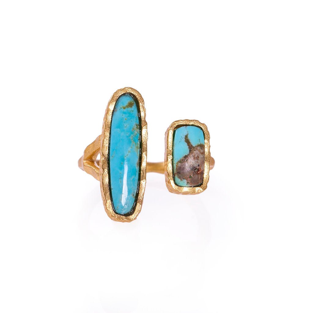 Deco Twin Stone Ring - Turquoise by Christina Greene at Shirley Shoppe
