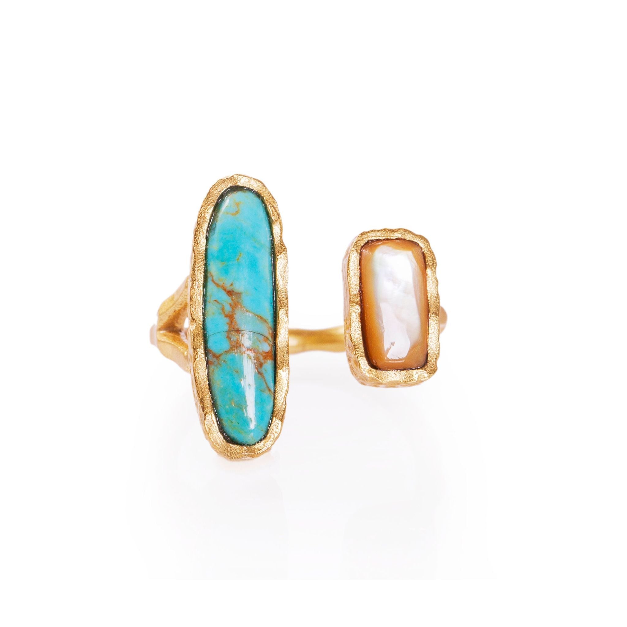 Deco Twin Stone Ring - Turquoise/Pearl by Christina Greene at Shirley Shoppe