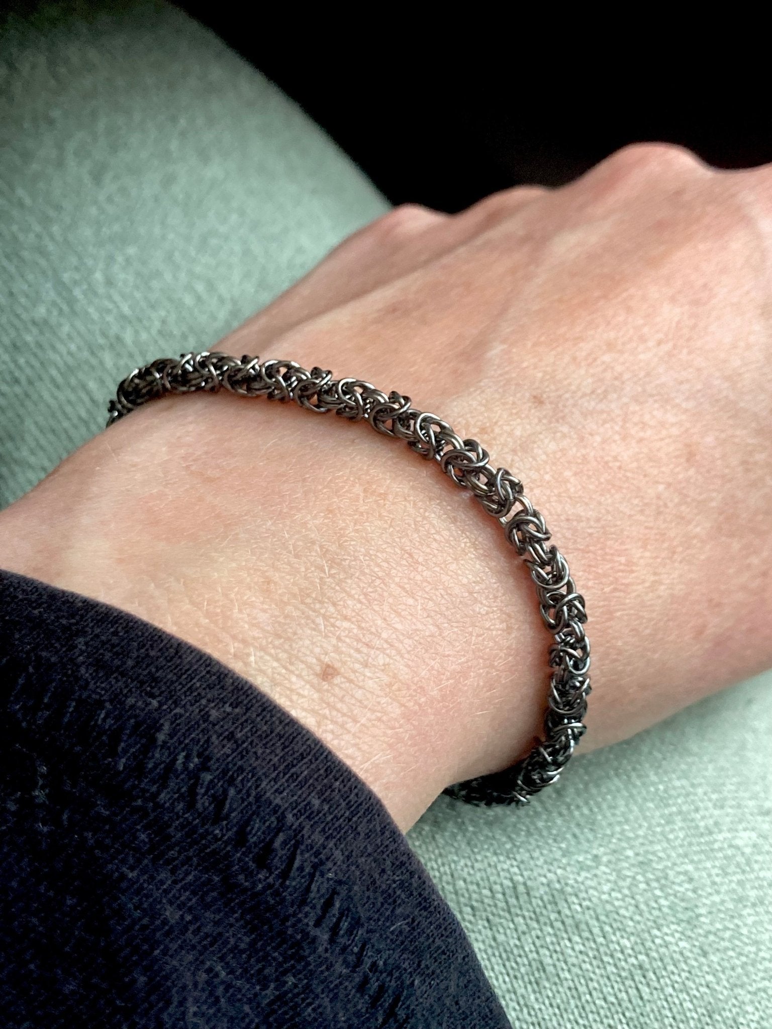 Delicate Byzantine Chainmaille Bracelet in Oxidized Silver by Alison Morse at Shirley Shoppe