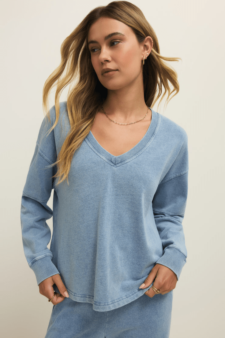 Delphine Knit Denim Sweatshirt by z supply at Shirley Shoppe