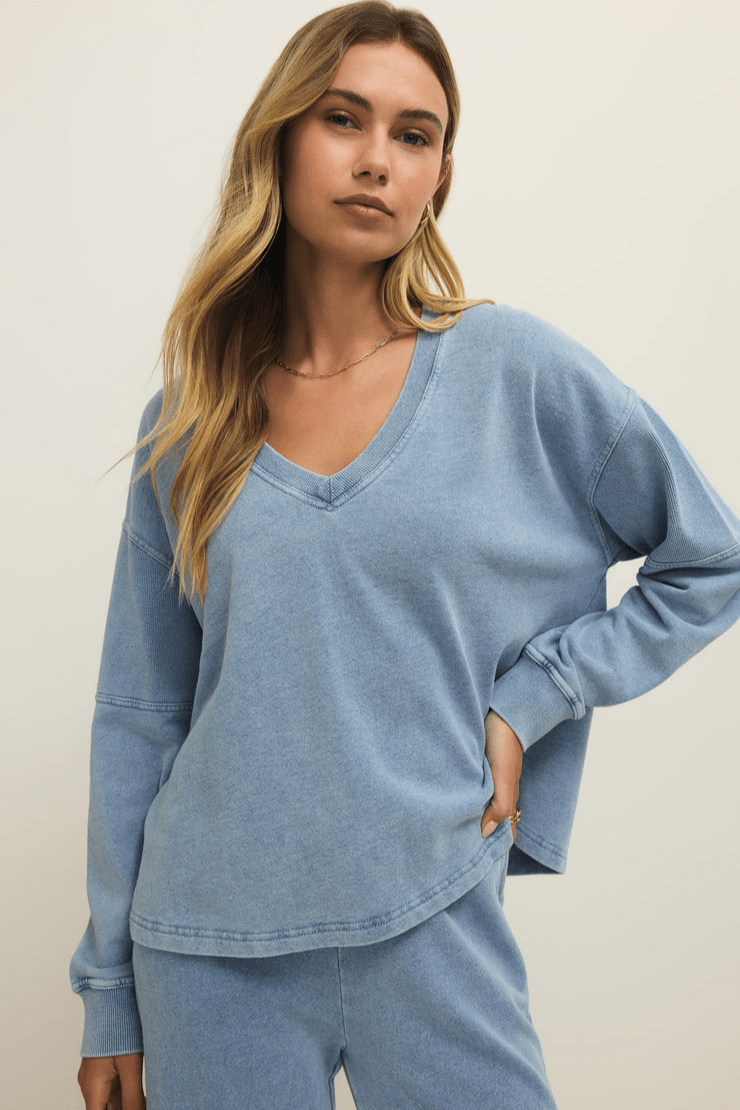Delphine Knit Denim Sweatshirt by z supply at Shirley Shoppe