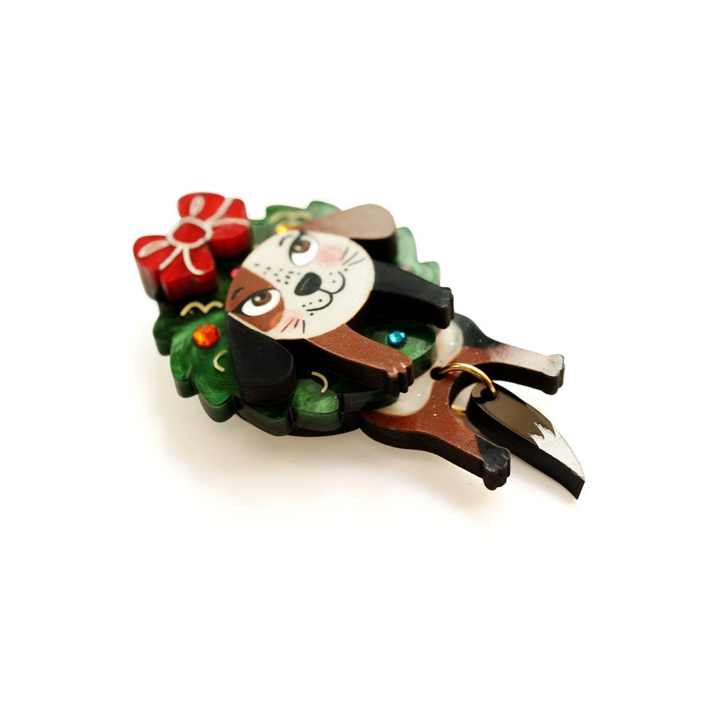 Dog in A Christmas Wreath Button Cover by Laliblue by Quirks! at Shirley Shoppe
