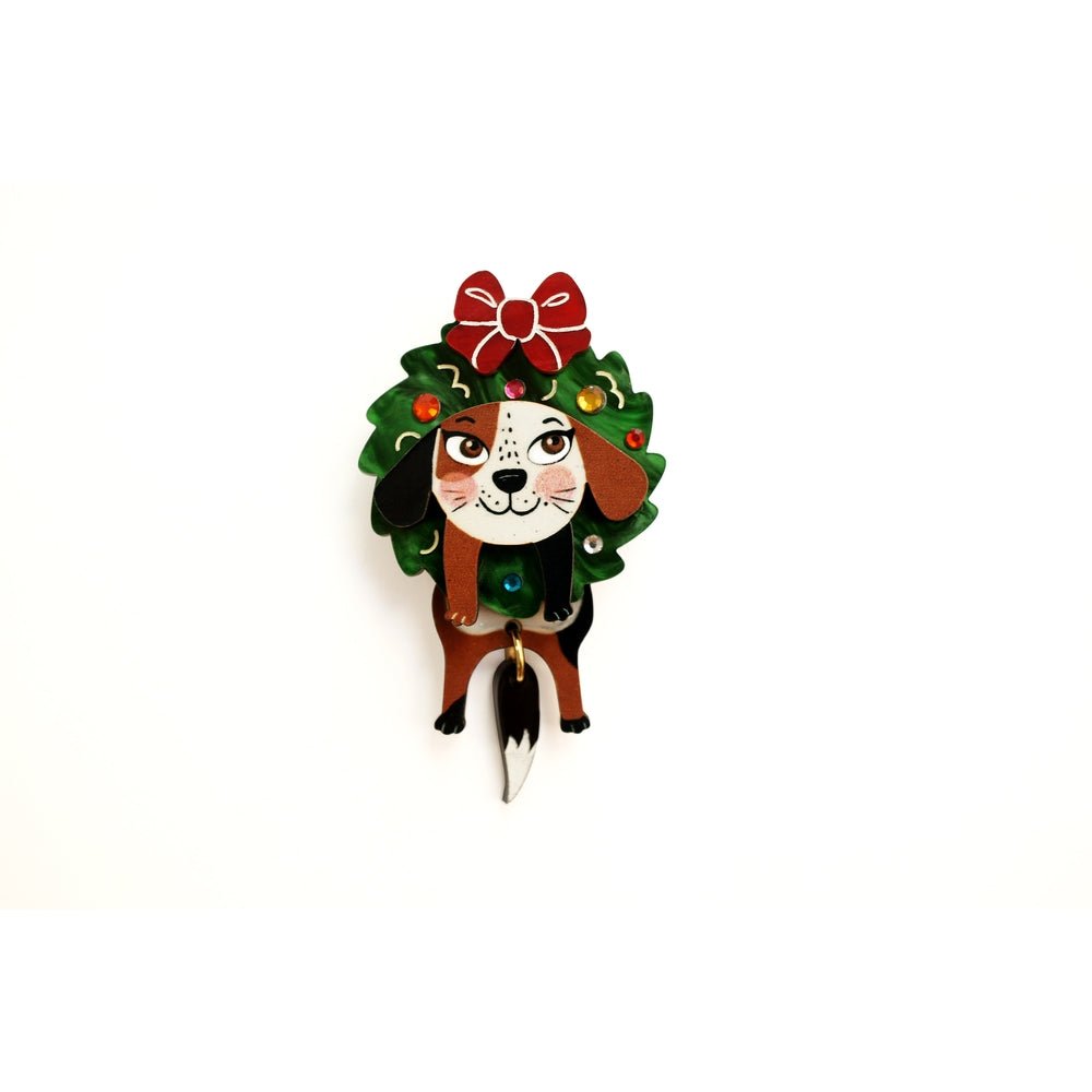 Dog in A Christmas Wreath Button Cover by Laliblue by Quirks! at Shirley Shoppe