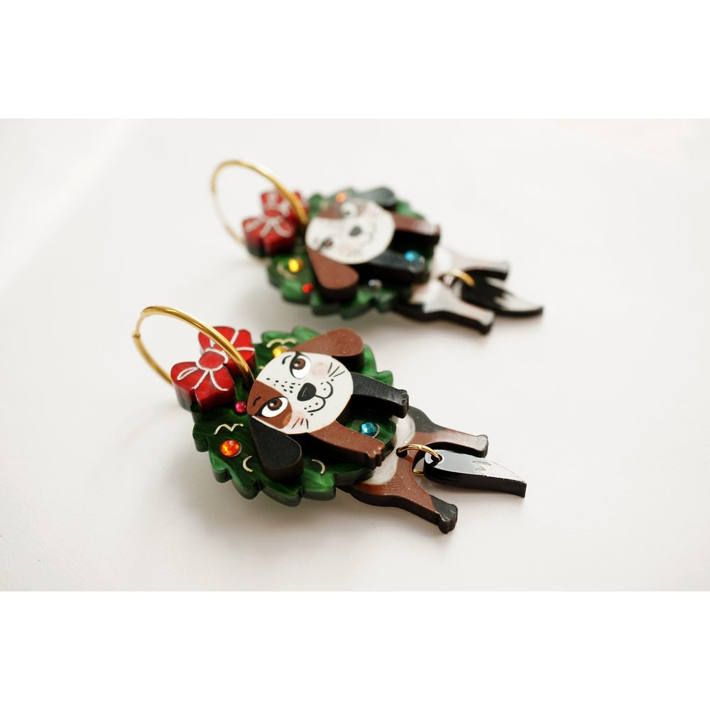 Dog in A Christmas Wreath Earrings by Laliblue – Retro Statement Jewelry Laliblue by Quirks! at Shirley Shoppe