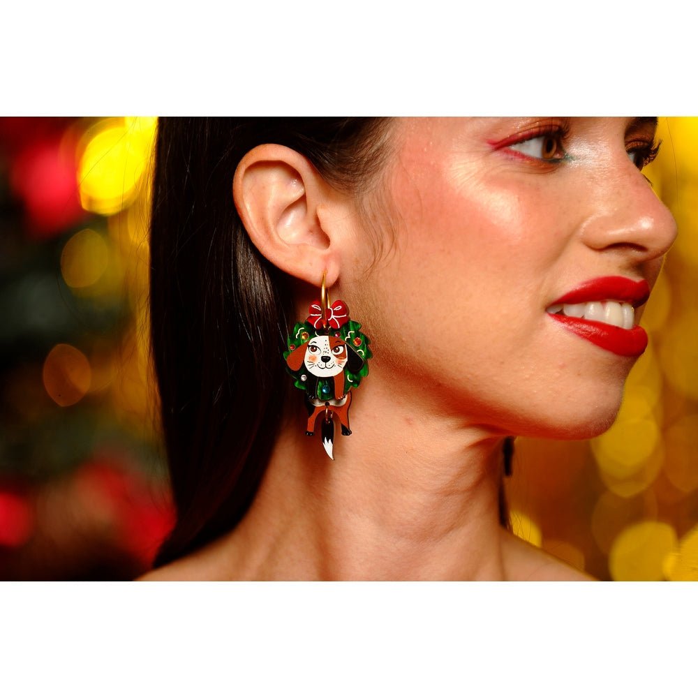 Dog in A Christmas Wreath Earrings by Laliblue – Retro Statement Jewelry Laliblue by Quirks! at Shirley Shoppe