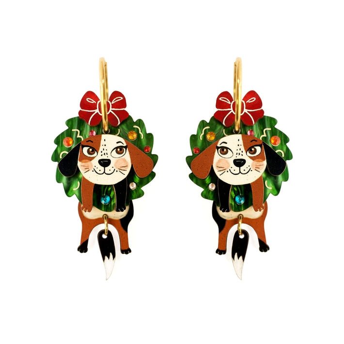 Dog in A Christmas Wreath Earrings by Laliblue – Retro Statement Jewelry Laliblue by Quirks! at Shirley Shoppe