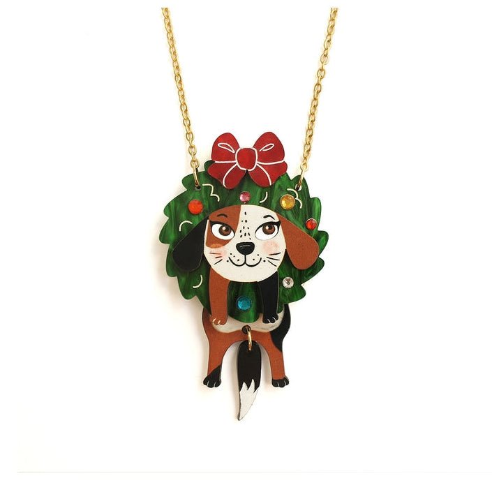 Dog in A Christmas Wreath Necklace by Laliblue by Quirks! at Shirley Shoppe